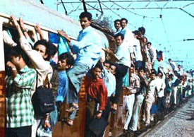 An over-crowded Mumbai local train