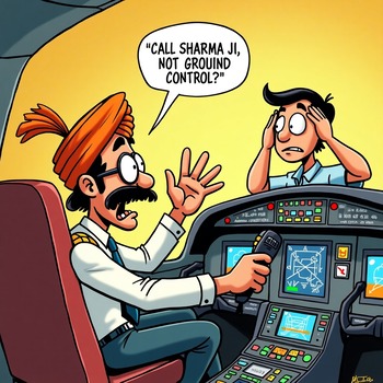 Cartoon of flight delay due to Bangalore traffic