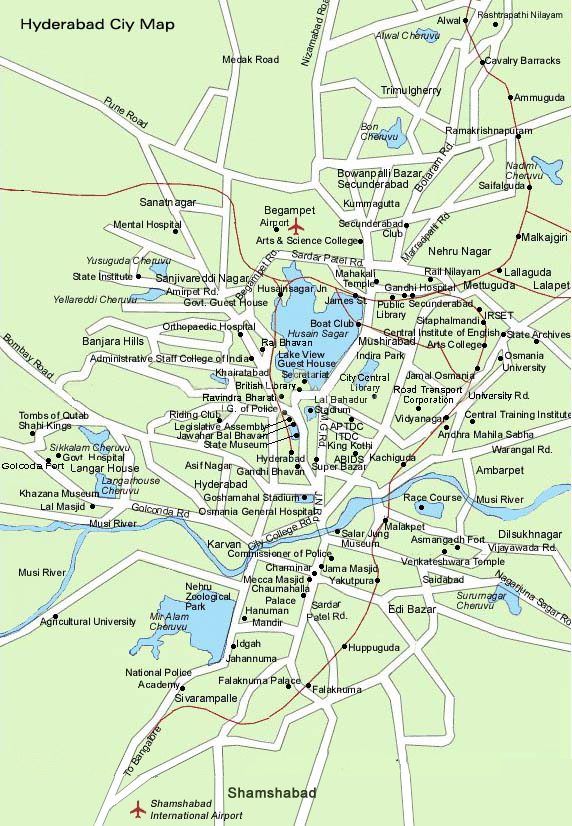 Hyderabad City Map, India