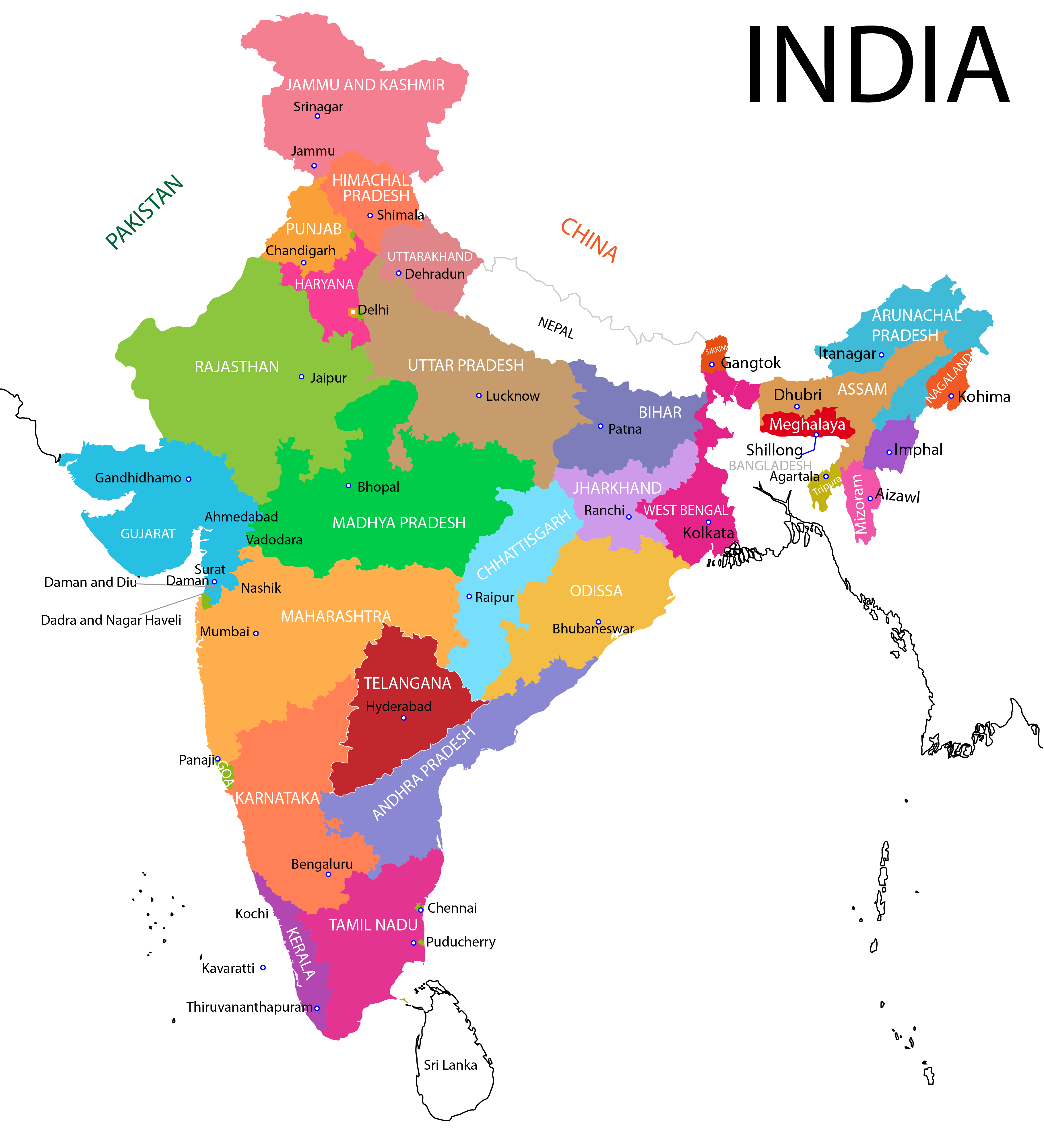 India Map Political, Map Of India, Political Map of India with Cities